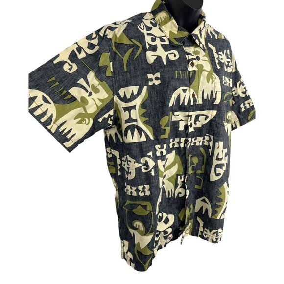 Quiksilver Mens Short Sleeve Hawaiian Shirt Size Large L Gray Tribal Hawaiian EU - Picture 4 of 8